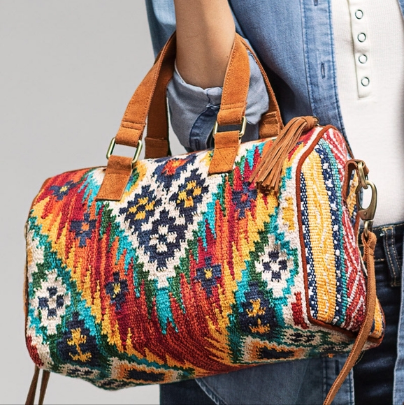 Handmade Boho Chic Boston Bag / Satchel - Navajo Aztec Inspired Design - Picture 5 of 15